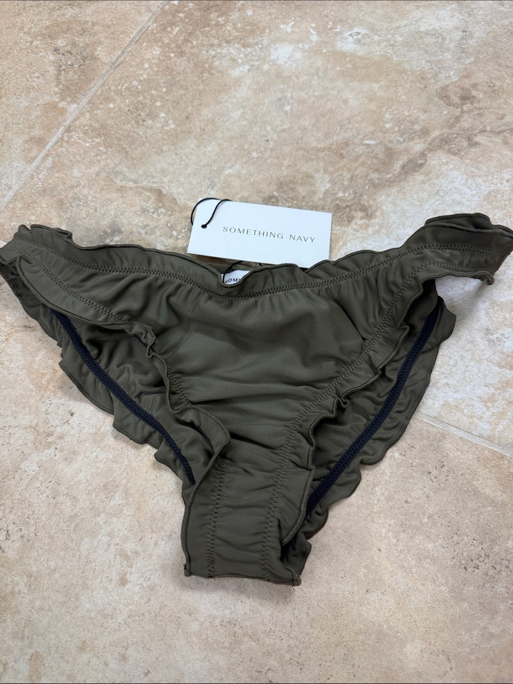 Something Navy Olive Green Ruffle Bikini Bottoms NWT